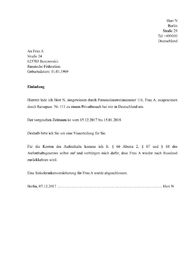 Неофициальное приглашение на немецком языке (в свободной форме), подписанное приглашающим лицом для несовершеннолетних на визу в Германию